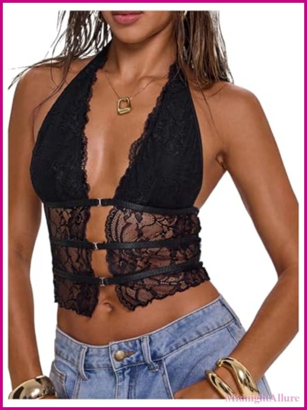 Verdusa Women's Y2k Goth Lace Crop Halter Top Sheer Camisole